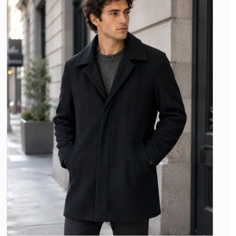 Banana Republic Black Wool Blend Topcoat Trench SZM Classic Career Minimalist